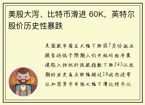 美股大泻、比特币滑进 60K，英特尔股价历史性暴跌
