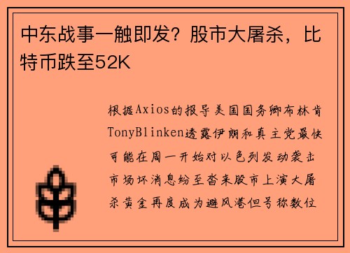 中东战事一触即发？股市大屠杀，比特币跌至52K